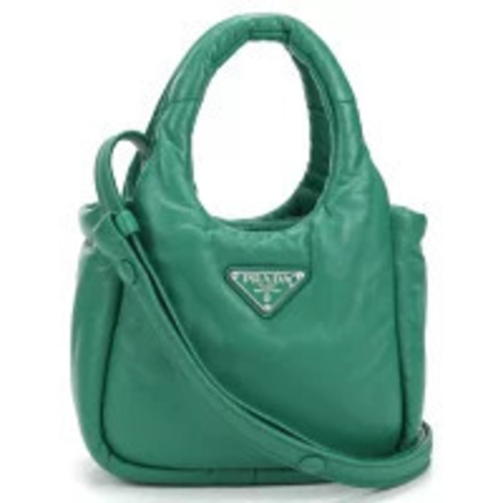 Prada green leather Padded Soft Tote Handbag puffy soft silhouette logo